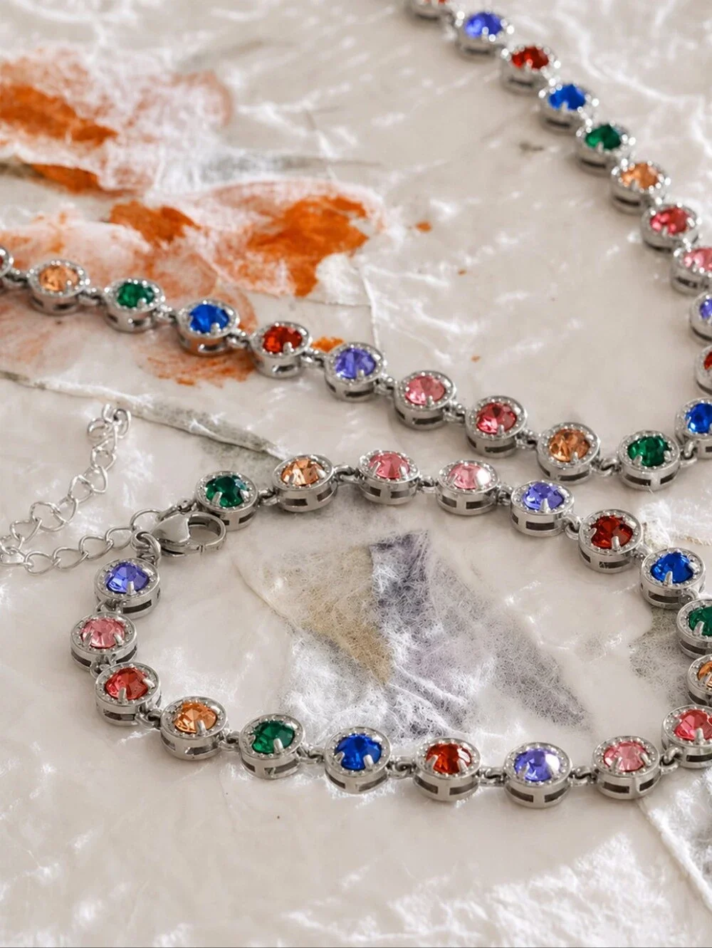 Multicolor Crystal Link Bracelet in Silver-Tone